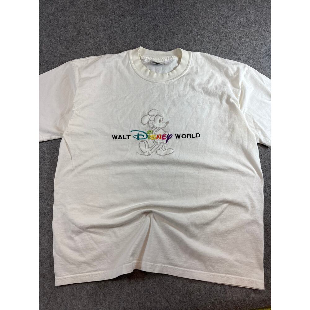Vintage 90s Disney Shirt Mens Large White Cartoon Embroidered Mickey Mouse